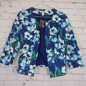 WHBM NWT Blue Watercolor Fitted Lined Blazer Sz 4